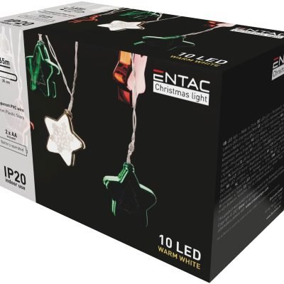 Entac Χριστουγεννιάτικα Εσωτερικά Πολύχρωμα Αστέρια 60mm 10 LED Θερμό 1,65m (15.004.0069)