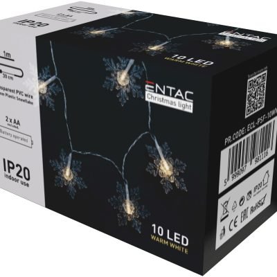 Entac Χριστουγεννιάτικα Εσωτερικές Πλαστικές Νιφάδες 10 LED Θερμό 1m (2xAA Δεν περιλαμβ.) (15.004.0071)