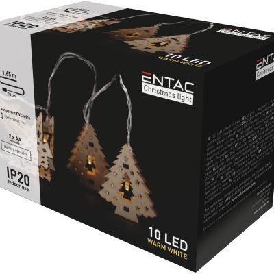 Entac Χριστουγεννιάτικα Εσωτερικά Ξύλινα Δέντρα 10 LED Θερμό 1,65μ (2xAA Δεν περιλαμβ.) (15.004.0055)