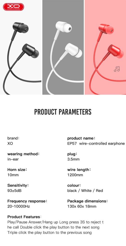XO EP57 in-ear 3.5mm Handsfree Μαύρο (16.002.0065) - Image 5