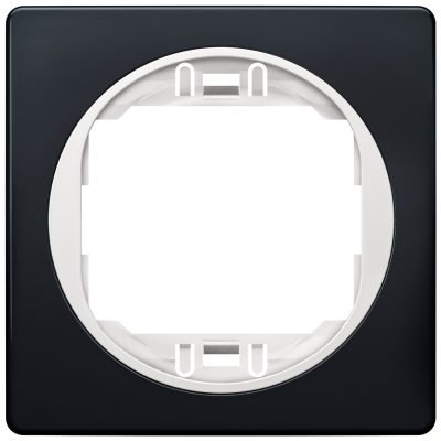 EON E6801.E10 One-gang frame 80×80, soft-touch black with white holder (15.005.0154)