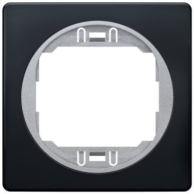 EON E6801.E1S One-gang frame 80×80, soft-touch black with silver holder (15.005.0155)
