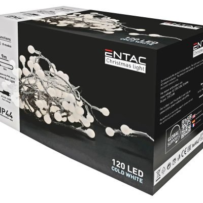 Entac Χριστουγεννιάτικα Λαμπάκια IP44 120 LED 15mm Μπάλες Ψυχρό 9m (15.004.0011)