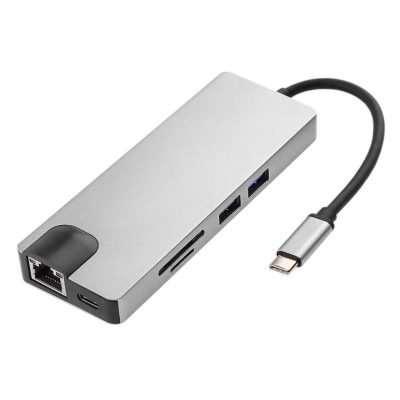 Μετατροπέας 8in1 USB C hub RJ45 HDMI USBx2 VGA SD TF USB3.0x2 (06.005.0085)