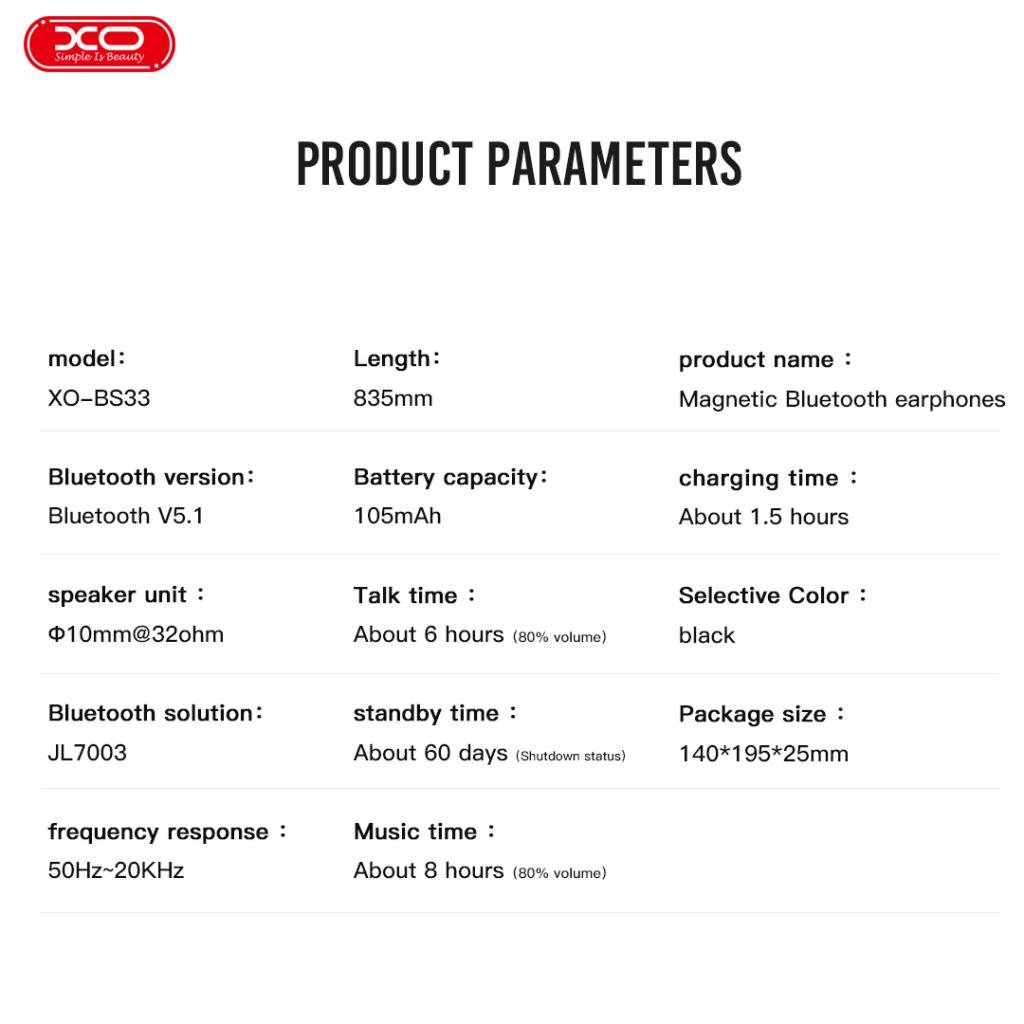 XO BS33 SPORT Neckband Bluetooth earphone (16.003.0113) - Image 7