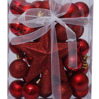 Artezan Χριστουγεννιάτικες Μπάλες 3cm Full Set Κόκκινο + Αστέρι Κορυφής Δέντρου 30pcs/box (15.004.0210)