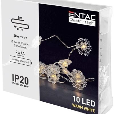 Entac Χριστουγεννιάτικα Εσωτερικά Πλαστικές Νιφάδες 10 LED Θερμό 1μ (2xAA Δεν περιλαμβ.) (15.004.0061)