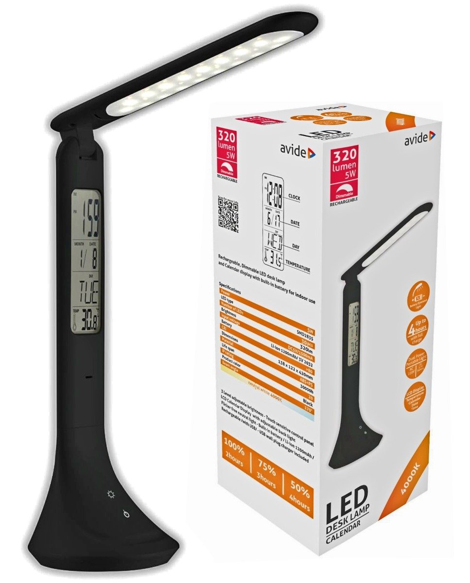 Avide LED Φωτιστικό Γραφείου με Ημερολόγιο Μαύρο 5W (15.001.0206) - Image 3