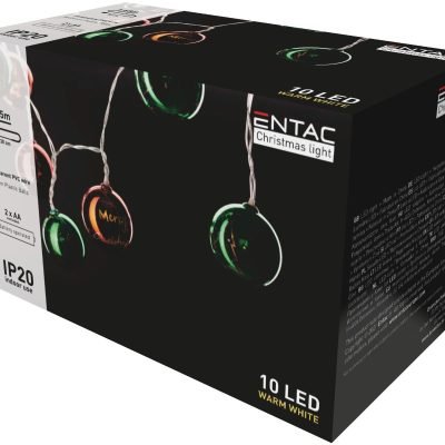 Entac Χριστουγεννιάτικα Εσωτερικά Χρωματιστές Μπάλες 55mm 10 LED Θερμό 1,65μ (15.004.0025)