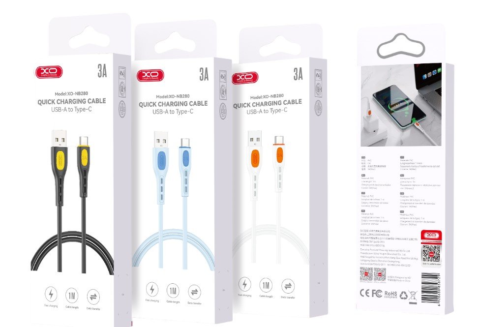XO NB280 Καλώδιο δεδομένων Type-C 1M 3A Μπλε (16.005.0349) - Image 2