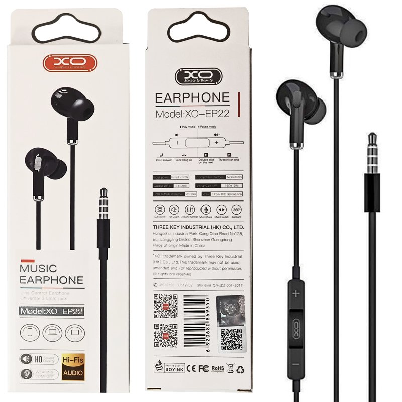 XO EP22 3.5mm Handsfree Μαύρο (16.002.0003) - Image 3