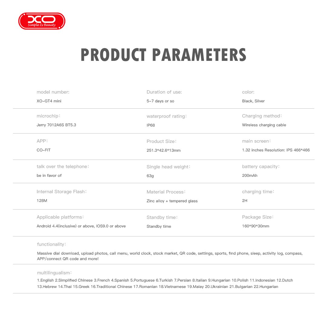 XO GT4 mini AMOLED Smart Αθλητικό Ρολόι SmartWatch Μαύρο (16.001.0229) - Image 6