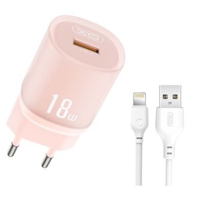 XO L157(EU) QC3.0 18W Φορτιστής με Καλώδιο Lightning Ροζ (16.006.0345)
