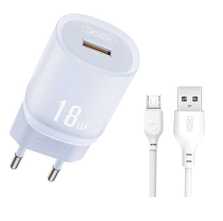 XO L157(EU) QC3.0 18W Φορτιστής με Καλώδιο Micro Μπλε (16.006.0347)