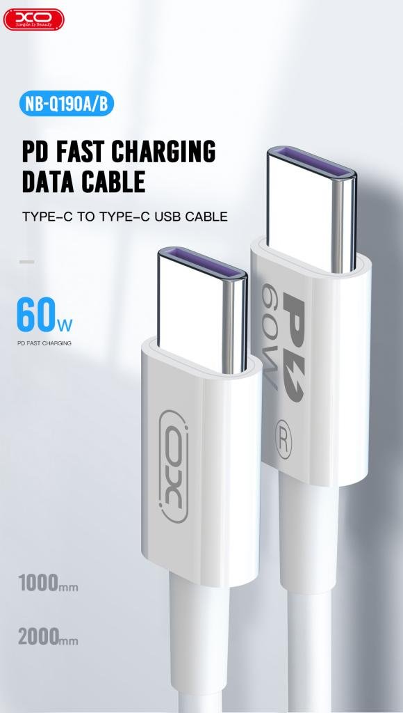 XO NB-Q190A 60W Καλώδιο Φόρτισης + Data Type-C σε Type-C 1m (16.005.0283) - Image 2