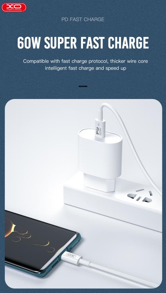 XO NB-Q190A 60W Καλώδιο Φόρτισης + Data Type-C σε Type-C 1m (16.005.0283) - Image 3