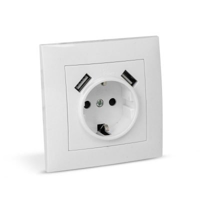 Entac Arnold Recessed wall socket earthed + 2 USB 2.1A (total) White (15.005.0109)