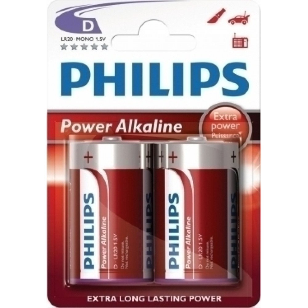 Philips Power Alkaline Μπαταρία LR20P2B/10 D (2τμχ) (01.001.0001)