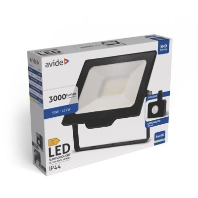 Avide Προβολέας LED SMD 30W CW 6400K με Γρήγορη σύνδεση και Προαιρετικό PIR (15.001.2117)