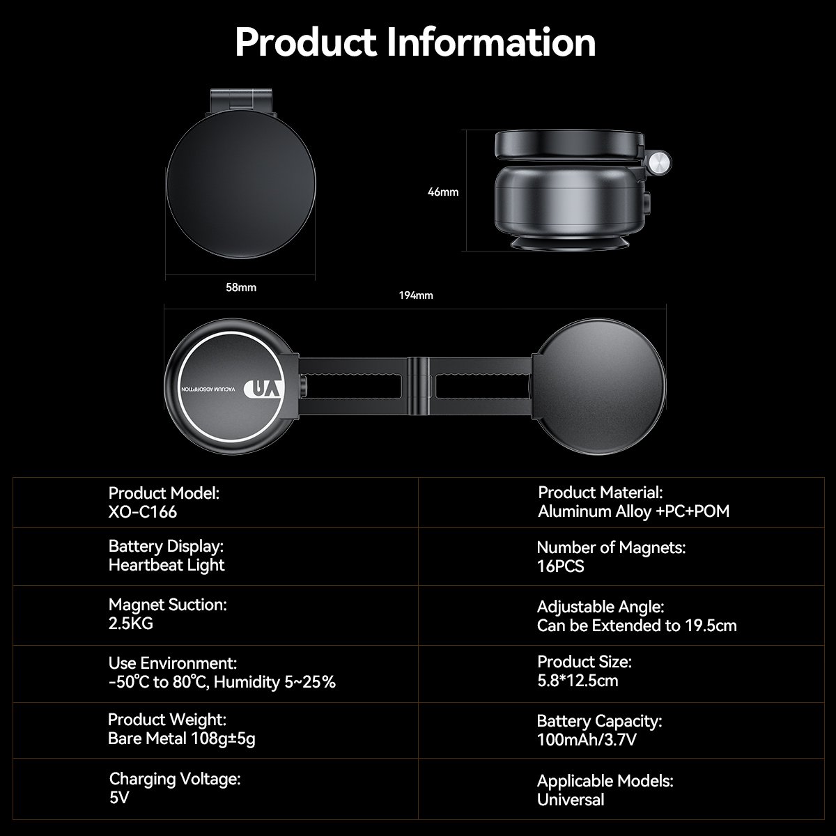 XO C166 Μαγνητική Βάση με Βεντούζα (16.006.0357) - Image 3
