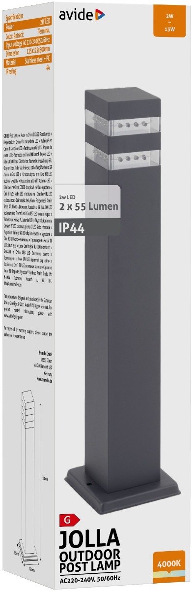 Avide Εξωτερικό Φωτιστικό Κήπου Jolla LED 2W 500mm IP44 Ανθρακί (15.001.1549) - Image 2