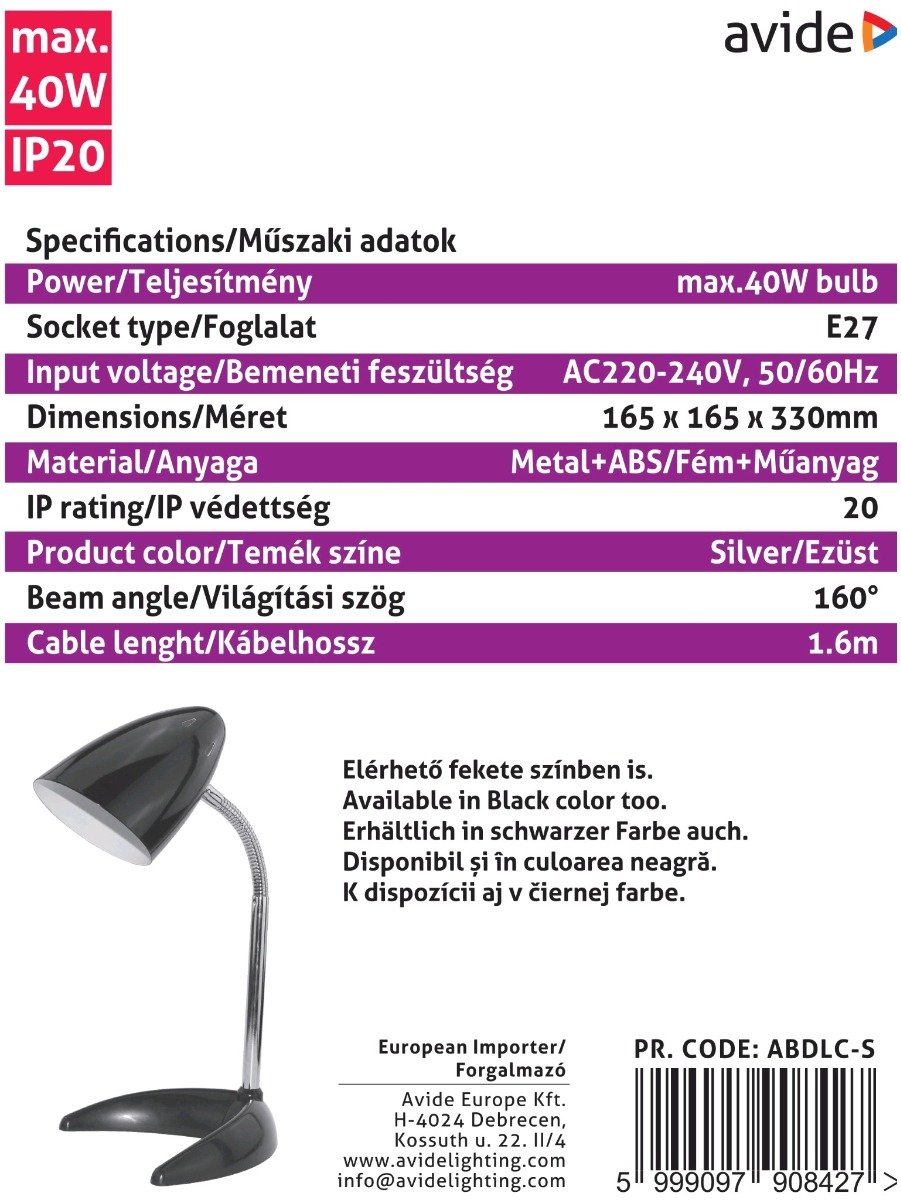 Avide Basic Φωτιστικό Γραφείου C Base S Ασημί (15.001.0680) - Image 3