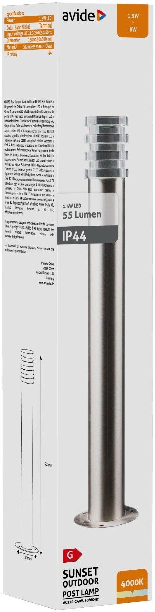 Avide Εξωτερικό Φωτιστικό Κήπου Sunset LED 1.5W NW 500mm IP44 Σατέν Νίκελ (15.001.1563) - Image 2