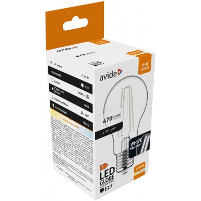Avide LED White Filament Σφαιρική 4.5W E27 NW 4000K (15.001.2054)