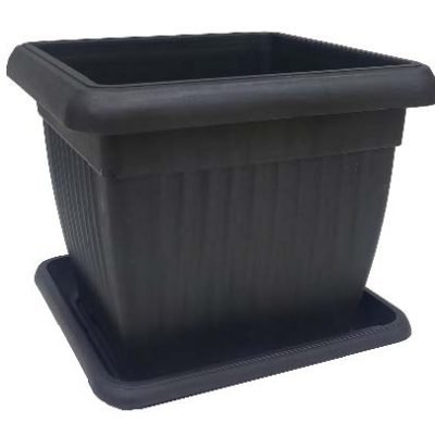 Σετ γλάστρα πλαστική τετράγωνη με πιατάκι γκρι 28x 24cm [87327500013]