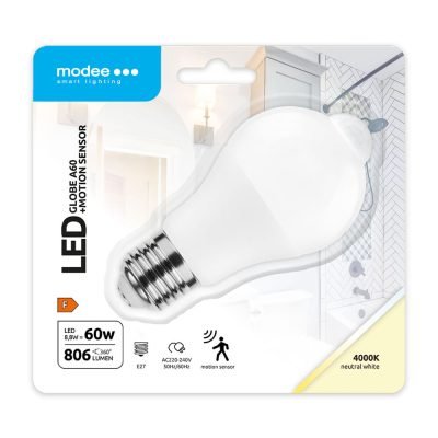 Modee LED Smart Σφαιρική Λάμπα με Αισθητήρα PIR A60 8,8W E27 270° 4000K (806 lumen) (40.001.0024)