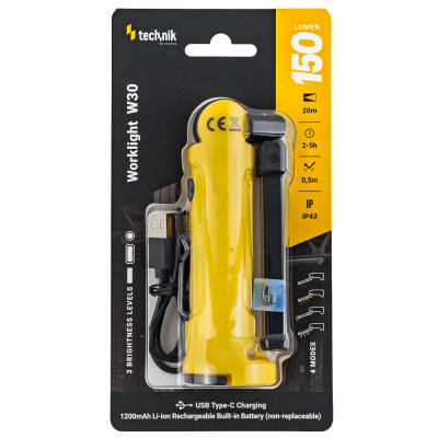 Technik Φακός Χειρός W30 με Ενσωματωμένη Μπαταρία 2000mAh COB και 1×2835 LED (150 lumen) (01.011.0038)