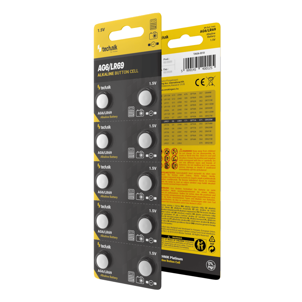 Technik Αλκαλική Μπαταρία Κουμπί Platinum AG6 / LR69 / 171 / 371 1.5V B10 (01.005.0155) - Image 2