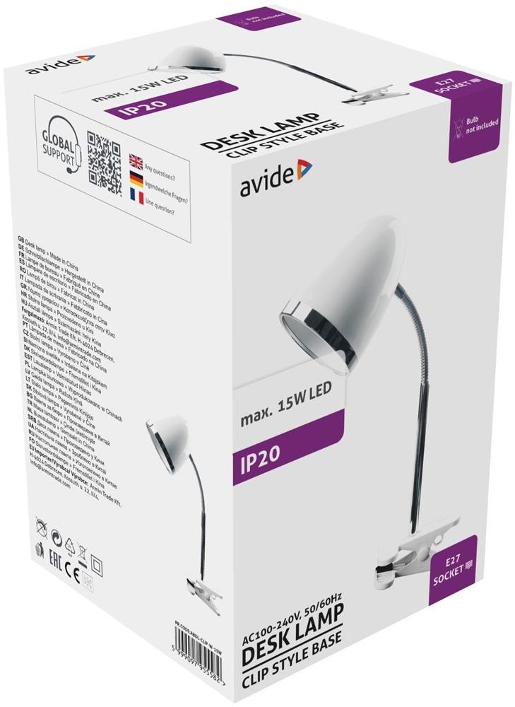 Avide Basic Φωτιστικό Γραφείου με Κλιπ E27 15W Λευκό (15.001.2140) - Image 2