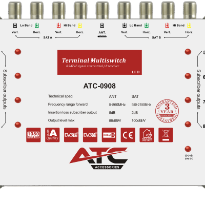 ATC Ππολυδιακόπτης ATC-0908 (2 Sat + 1 Ter / 8 Εξόδοι) (03.002.0049)