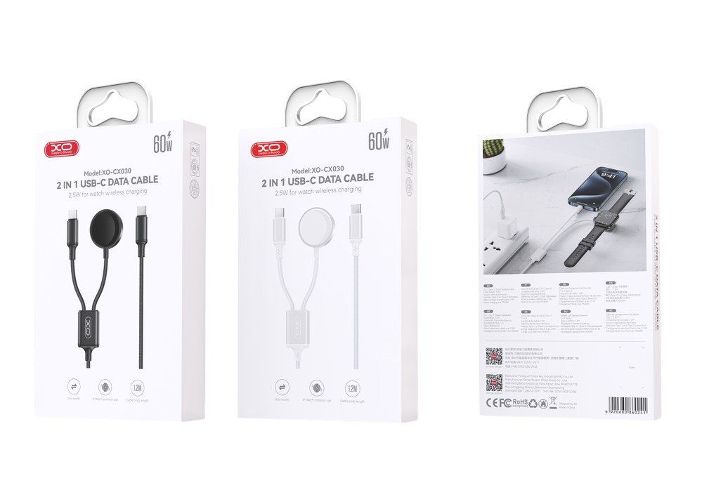 XO CX030 Type-c σε Type-c + Καλώδιο Φόρτισης Apple Ρολογιού Μαύρο (16.006.0392) - Image 3