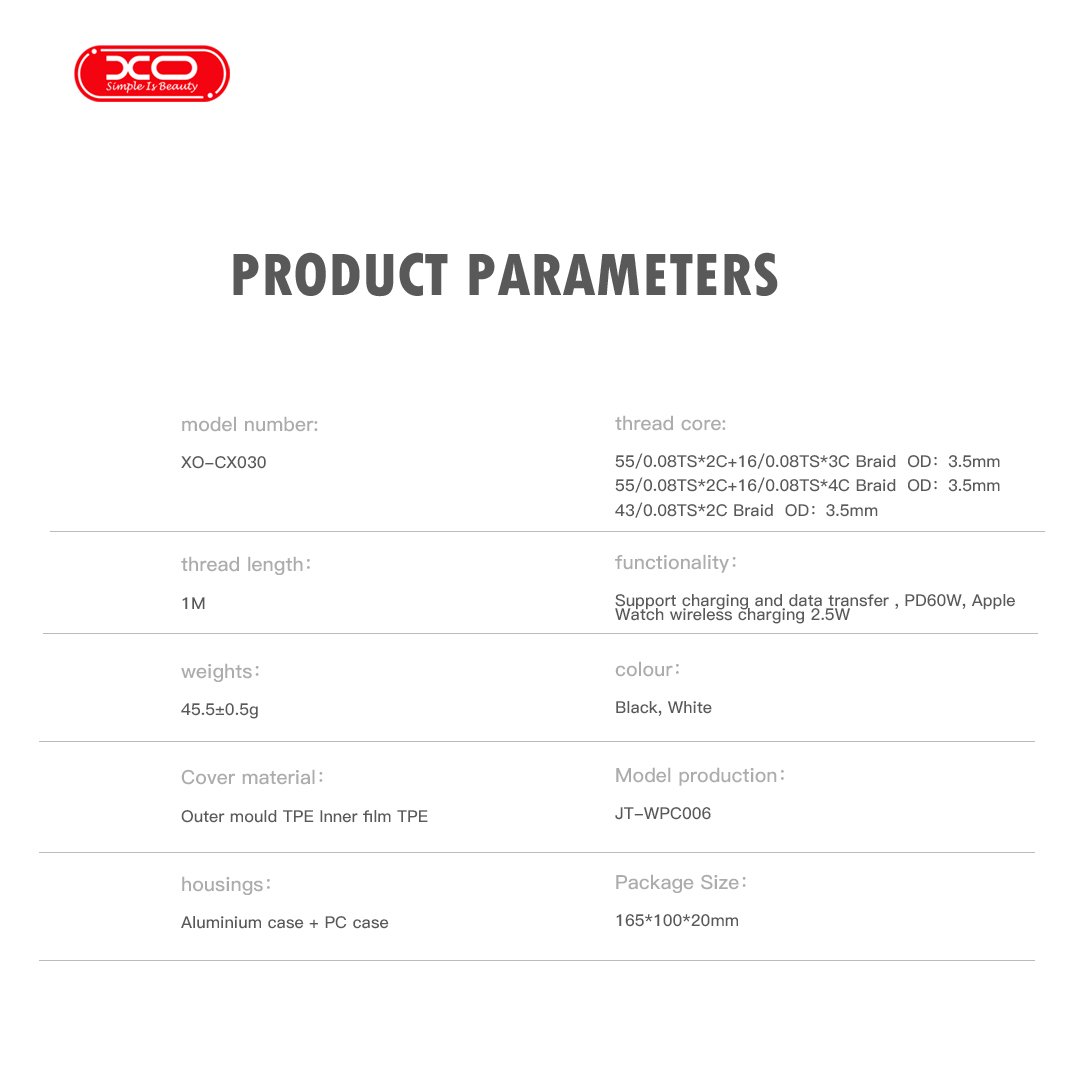 XO CX030 Type-c σε Type-c + Καλώδιο Φόρτισης Apple Ρολογιού Μαύρο (16.006.0392) - Image 4