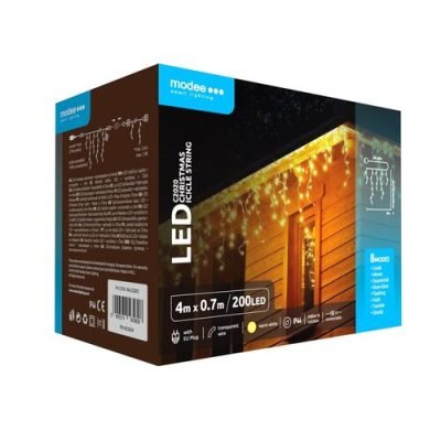 Modee Χριστουγεννιάτικα Φωτάκια LED με Τροφοδοτικό & Δυνατότητα Επέκτασης (200LED/4m/H70cm) Θερμό Λευκό (40.004.0020)