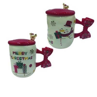 Χριστουγεννιάτικη κούπα με καπάκι κ κουταλάκι 450ml [00001919]