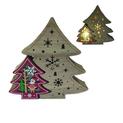 Ξύλινο δεντράκι με φως 18cm [00001937]