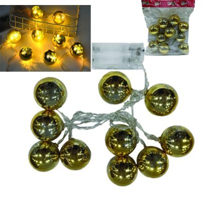 Σετ 10 λαμπάκια μπαταρίας μπαλίτσες χρυσές [00001955]