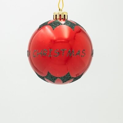 ΠΛΑΣΤΙΚΗ ΜΠΑΛΑ, ΚΟΚΚΙΝΗ, ΜΕ GLITTER MERRY CHRISTMAS, ΣΕΤ 6ΤΜΧ, 8cm (600-47840)