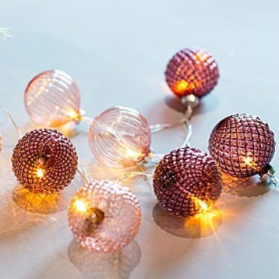 ΣΕΙΡΑ, 10 LED 5mm, ΡΟΖ ΓΥΑΛΙΝΕΣ ΜΠΑΛΕΣ 6cm, ΜΠΑΤΑΡΙΑΣ 3xAA, ΔΙΑΦΑΝΟ PVC ΚΑΛΩΔΙΟ, ΘΕΡΜΟ ΛΕΥΚΟ LED ΑΝΑ 15cm, ΠΡΟΕΚΤΑΣΗ ΠΑΡΟΧΗΣ 50cm, IP20 (600-11208)