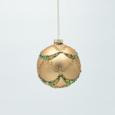 ΓΥΑΛΙΝΗ ΜΠΑΛΑ, ΧΡΥΣΗ ΜΑΤ ΜΕ ΠΡΑΣΙΝΕΣ ΠΕΤΡΕΣ, ΣΕΤ 4ΤΜΧ, 10cm (600-47467)