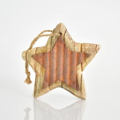 ΑΣΤΕΡΙ ΞΥΛΙΝΟ ΚΡΕΜΑΣΤΟ, ΜΕ ΜΕΤΑΛΛΙΚΗ ΔΙΑΚΟΣΜΗΣΗ, 10,5×10,5×1,2cm (600-43767)