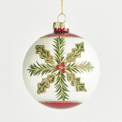 ΓΥΑΛΙΝΗ ΜΠΑΛΑ, ΛΕΥΚΗ ΜΕ ΠΡΑΣΙΝΗ ΧΙΟΝΟΝΙΦΑΔΑ,  ΣΕΤ 4ΤΜΧ,  8cm (600-42801)