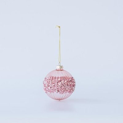 ΓΥΑΛΙΝΗ ΜΠΑΛΑ, ΡΟΖ ΜΑΤ, ΜΕ ΧΑΝΤΡΕΣ ΚΑΙ GLITTER, ΣΕΤ 4ΤΜΧ, 10cm (600-45740)