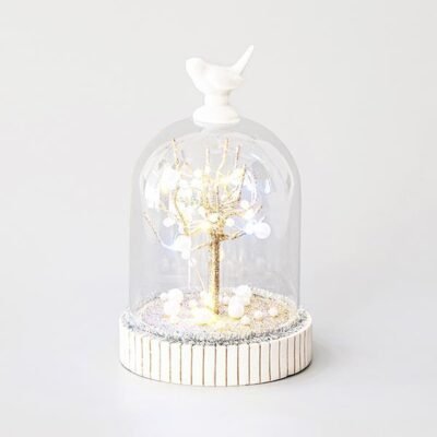 ΓΥΑΛΙΝΟΣ ΘΟΛΟΣ, ΜΕ ΠΟΥΛΑΚΙ ΚΑΙ ΔΕΝΤΡΟ ΑΠΌ ΠΕΡΛΕΣ, 12 LED, 11,6x18cm (600-44870)