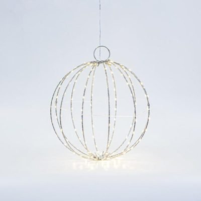 ΑΣΗΜΙ ΜΕΤΑΛΛΙΚΗ ΜΠΑΛΑ ΦΩΤΙΖΟΜΕΝΗ 30cm, 144 MINI LED, ΣΤΑΘΕΡΟΣ ΜΕΤΑΣΧΗΜΑΤΙΣΤΗΣ, ΑΣΗΜΙ ΧΑΛΚΙΝΟ ΚΑΛΩΔΙΟ, ΘΕΡΜΟ ΛΕΥΚΟ LED, ΠΡΟΕΚΤΑΣΗ ΠΑΡΟΧΗΣ 3m, IP44 (600-22401)