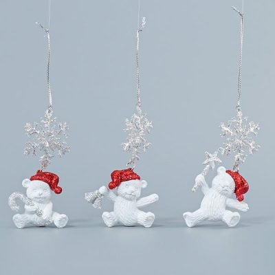 ΣΤΟΛΙΔΙ ΑΚΡΥΛΙΚΟ, ΛΕΥΚΟ ΑΡΚΟΥΔΑΚΙ ΜΕ ΧΙΟΝΟΝΙΦΑΔΑ, ΜΕ GLITTER, 6×9,8cm (600-44618)