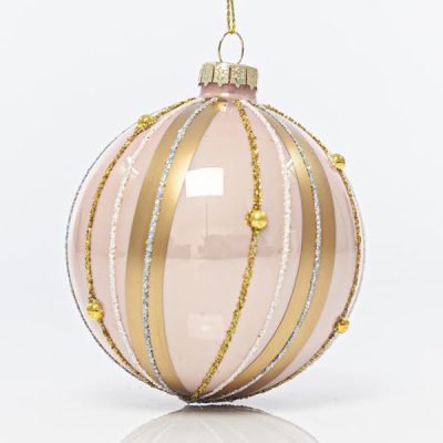 ΓΥΑΛΙΝΗ ΜΠΑΛΑ ΡΟΖ, ΜΕ ΧΑΛΚΙΝΕΣ ΛΩΡΙΔΕΣ, ΣΕΤ 4ΤΜΧ, 8cm (600-42441)